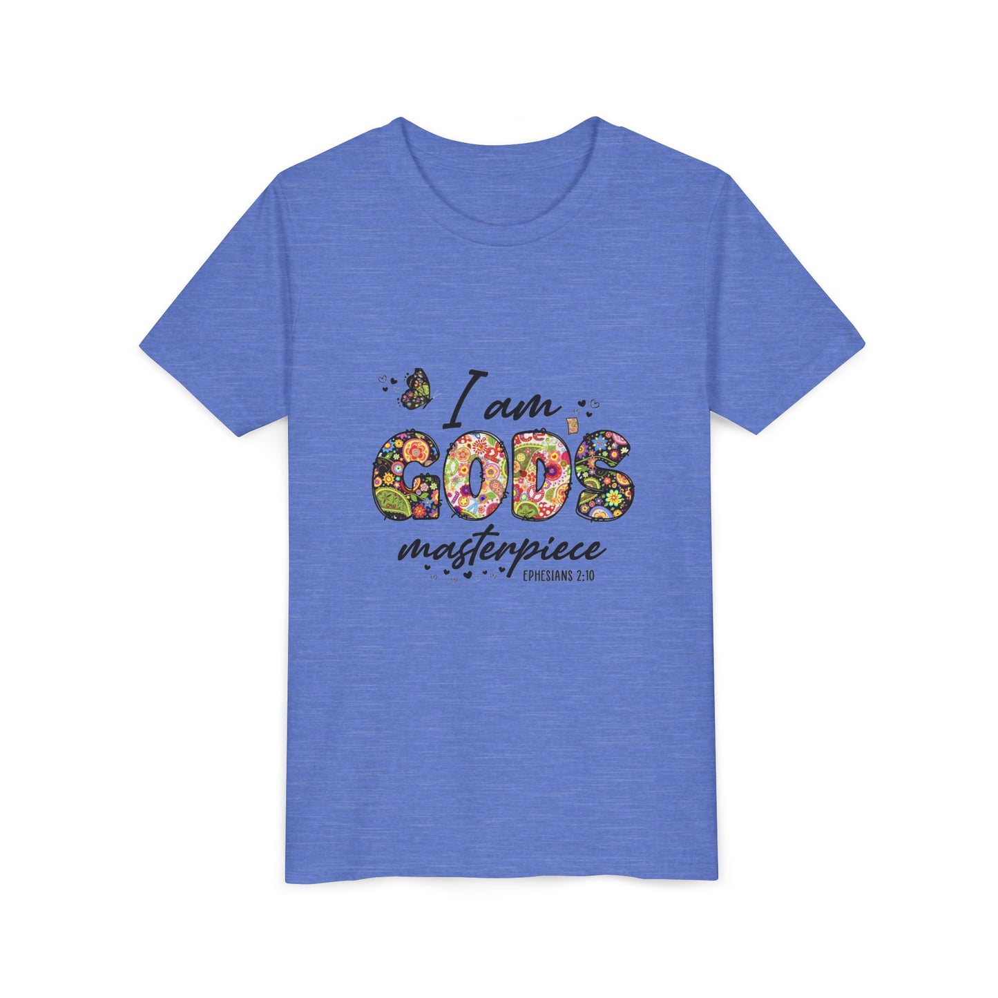 I Am God’s Masterpiece Youth Tee — Floral Christian Inspirational Shirt