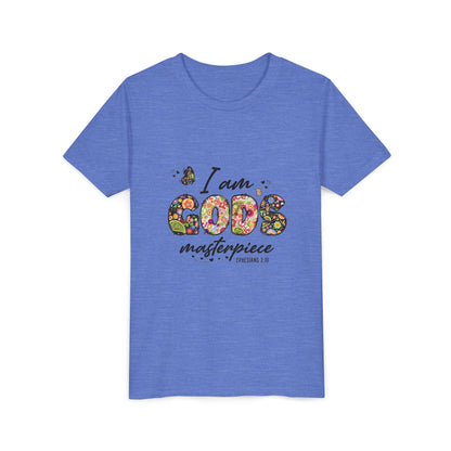 I Am God’s Masterpiece Youth Tee — Floral Christian Inspirational Shirt