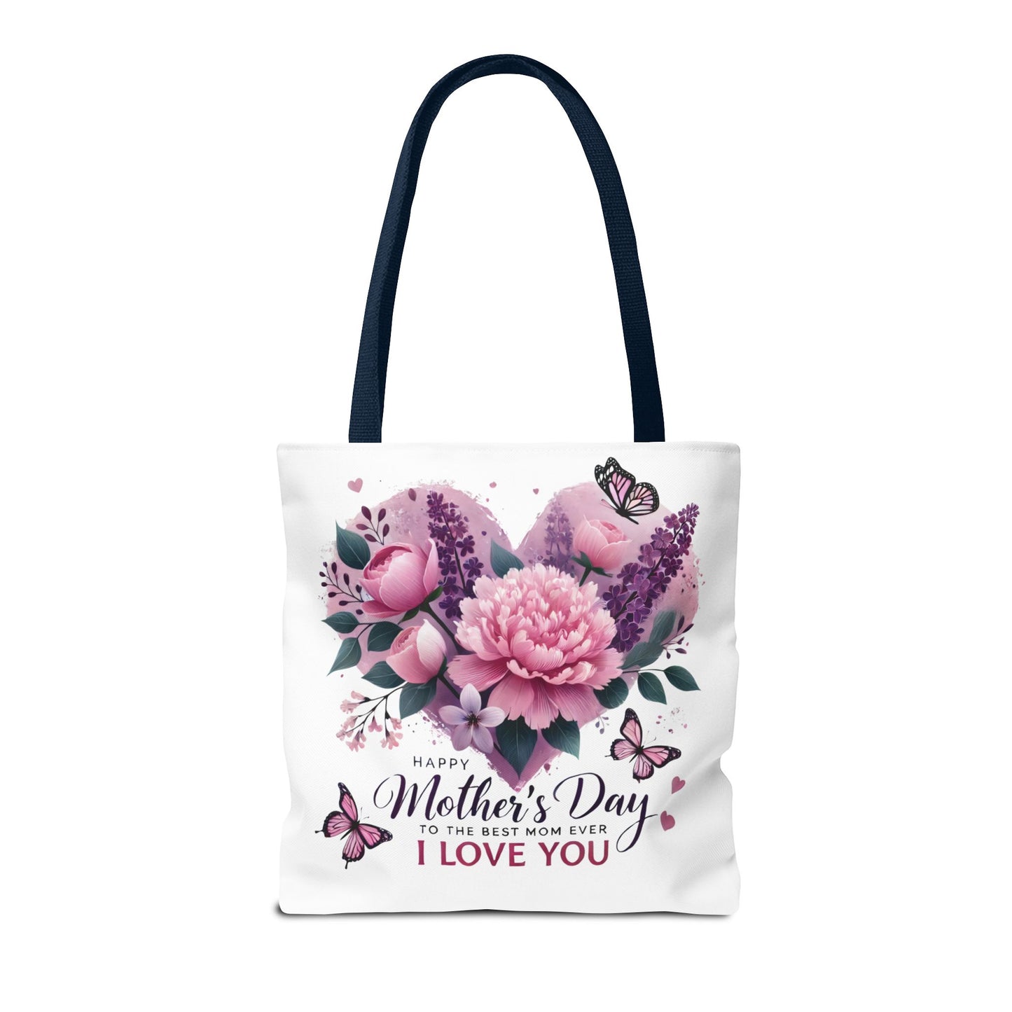 Mother's Day Floral Tote Bag - "Happy Mother's Day I Love You" Heart Bouquet