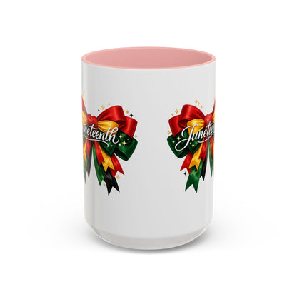 Juneteenth Ribbon Coffee Mug — Black/Red/Green Celebration Accent Mug