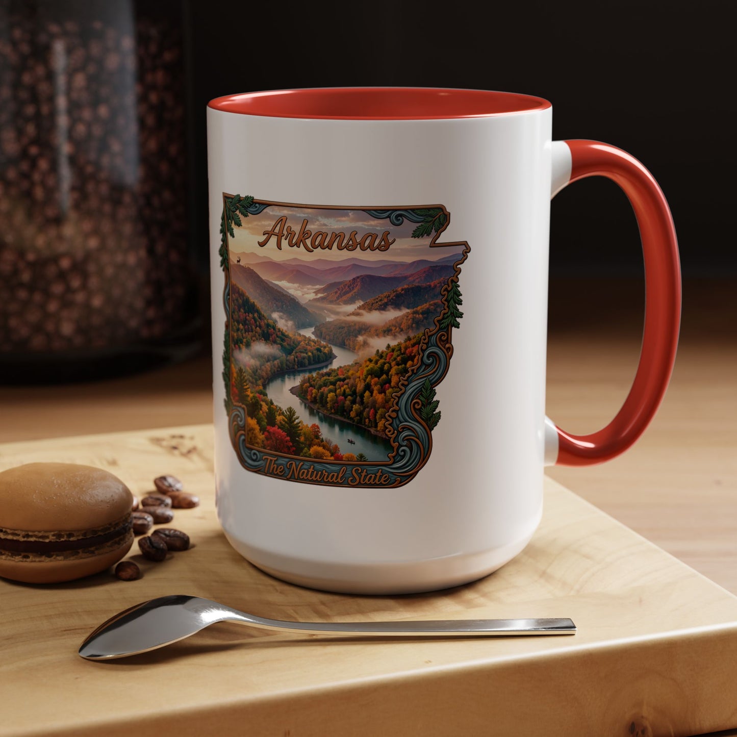 Arkansas Scenic Coffee Mug — Vintage State Map River Landscape (11/15 oz)