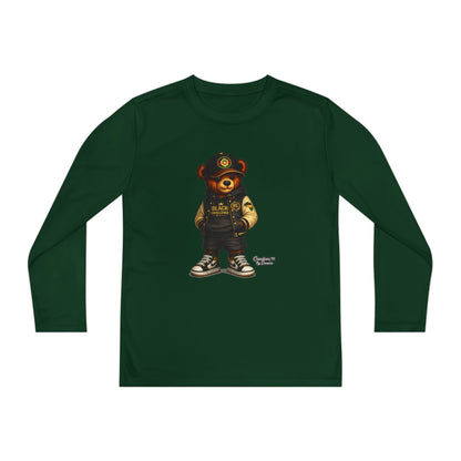 Youth Bear Police Officer Long Sleeve Tee — Cute Cop Bear Graphic Shirt