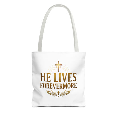 He Lives Forevermore Tote Bag – Christian Faith Cross Easter Canvas Tote