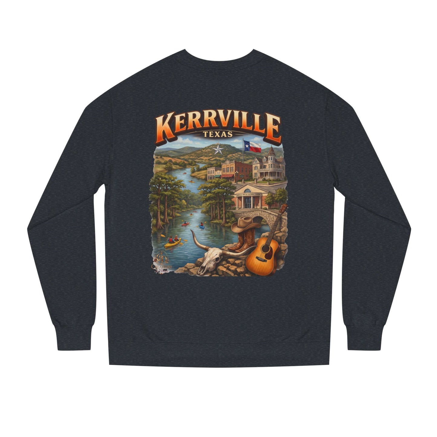 Kerrville Texas Scenic Crewneck Sweatshirt — Riverfront Guitar Vintage Design