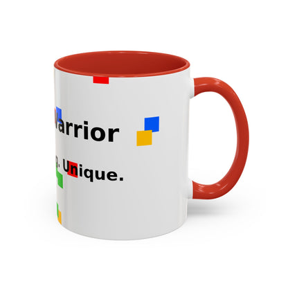 Autism Warrior Accent Coffee Mug – Bold Puzzle Pieces, Proud. Strong. Unique. (11/15oz)