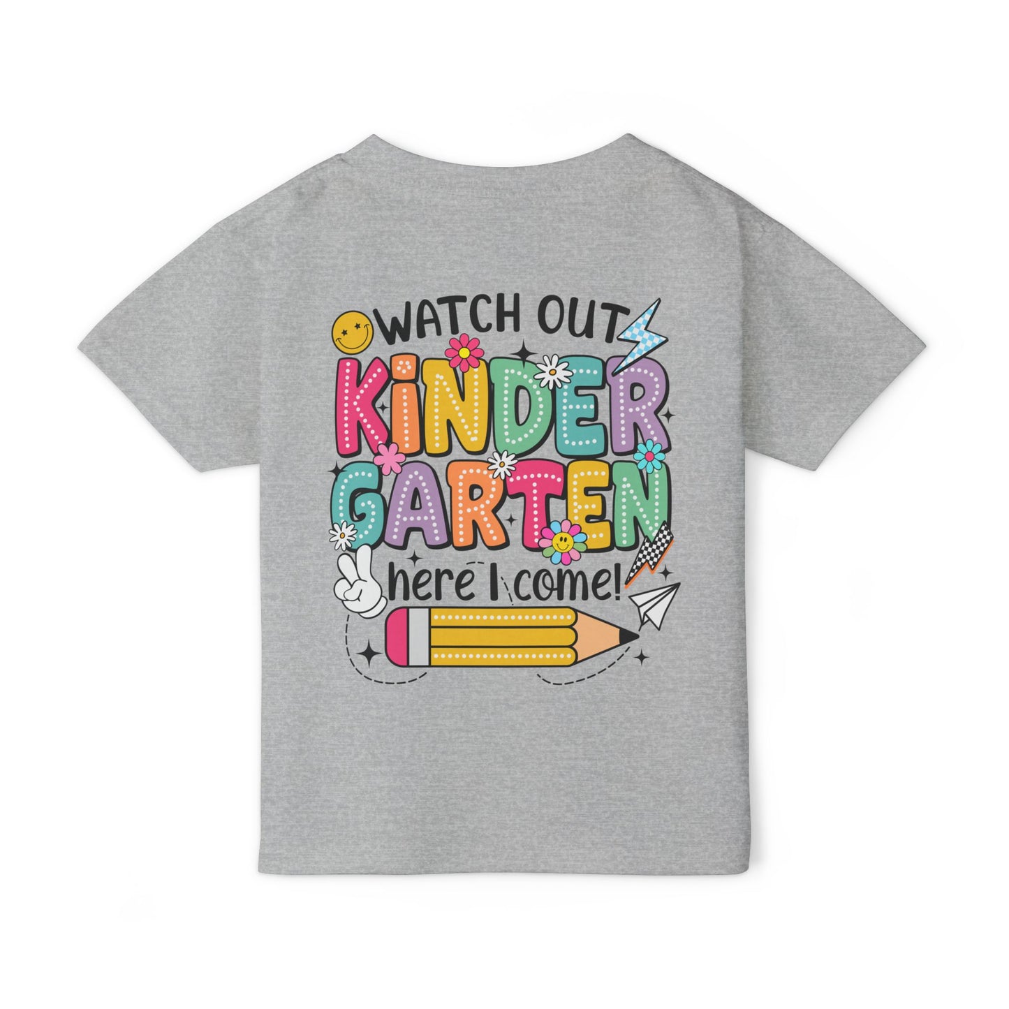 Toddler T-Shirt — "Watch Out Kindergarten Here I Come!" Back-to-School Graphic