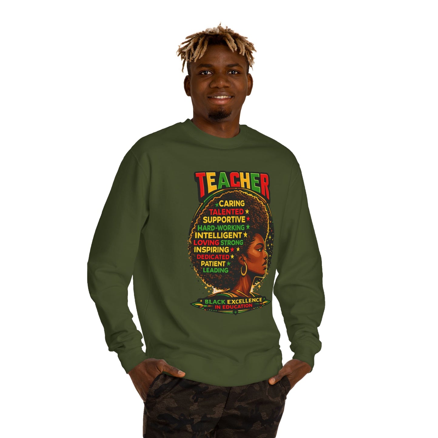 Teacher Afro Portrait Sweatshirt — Black Excellence Educator Crewneck