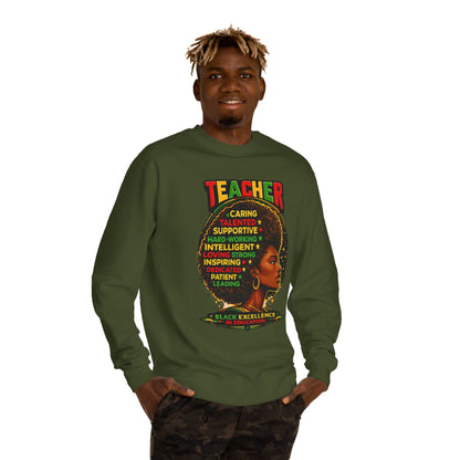 Teacher Afro Portrait Sweatshirt — Black Excellence Educator Crewneck