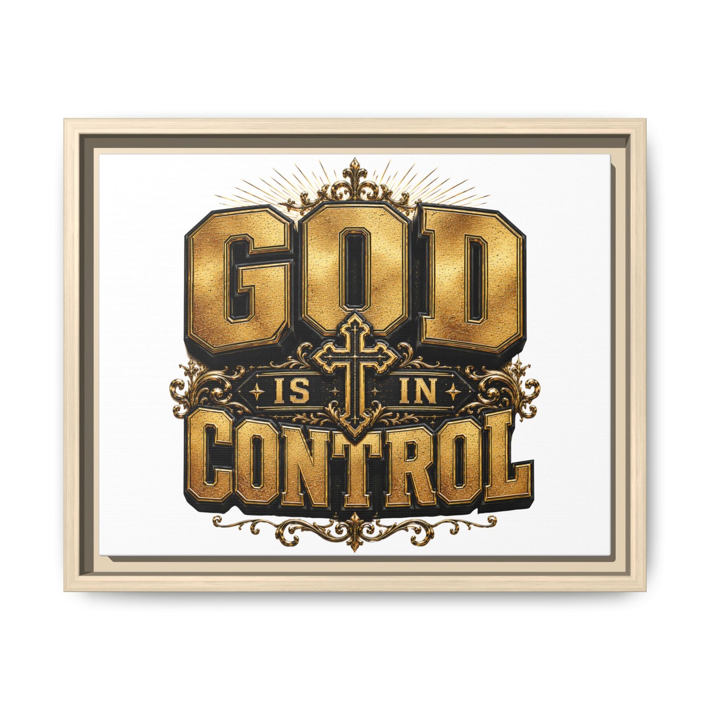 Framed Matte Canvas — "God Is In Control" Inspirational Wall Art