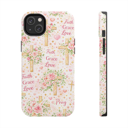 Faith Grace Love Cross Phone Case | Christian Floral iPhone Case
