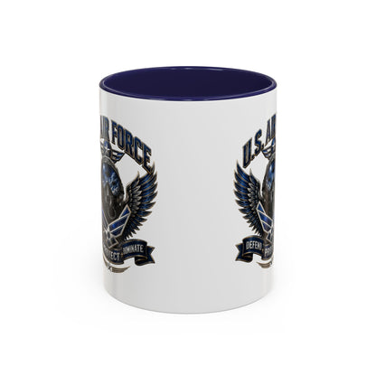 U.S. Air Force Emblem Accent Coffee Mug — Defend Protect Dominate (11/15oz)