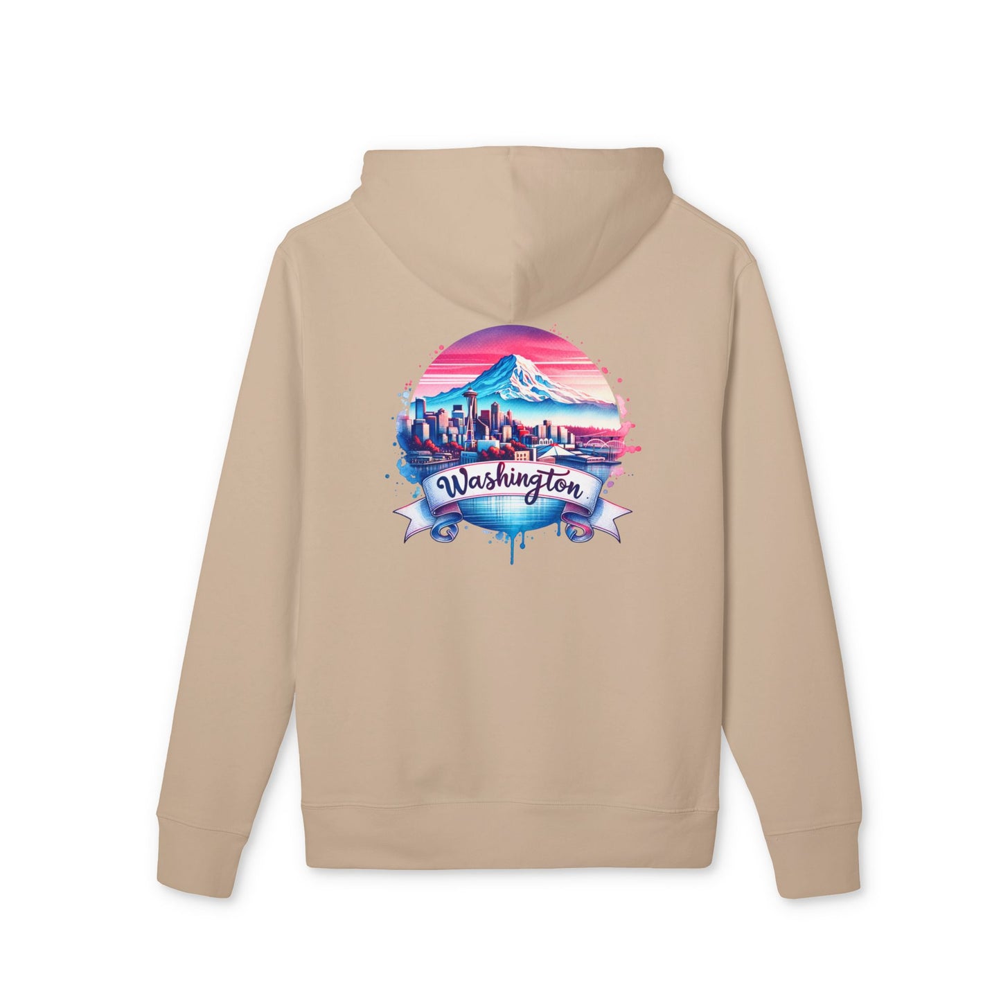 Washington State Skyline Hoodie — Retro Mt. Rainier Travel Pullover