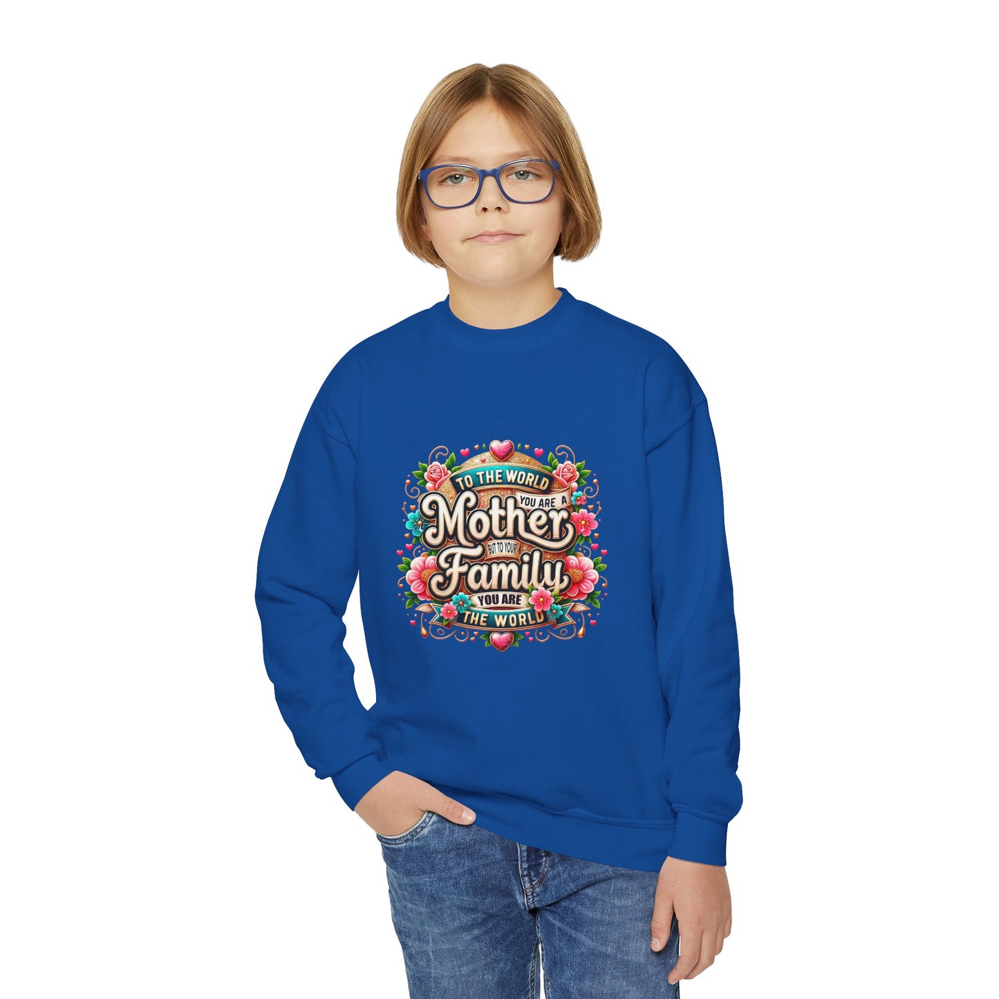 Youth Sweatshirt - "Mother & Family" Floral Quote Crewneck