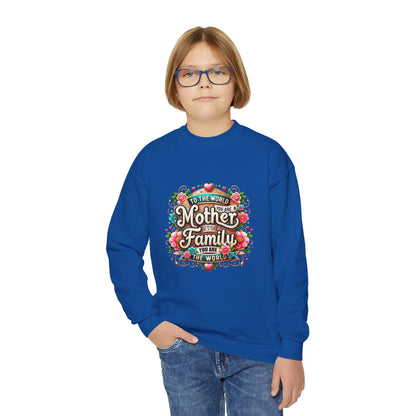 Youth Sweatshirt - "Mother & Family" Floral Quote Crewneck