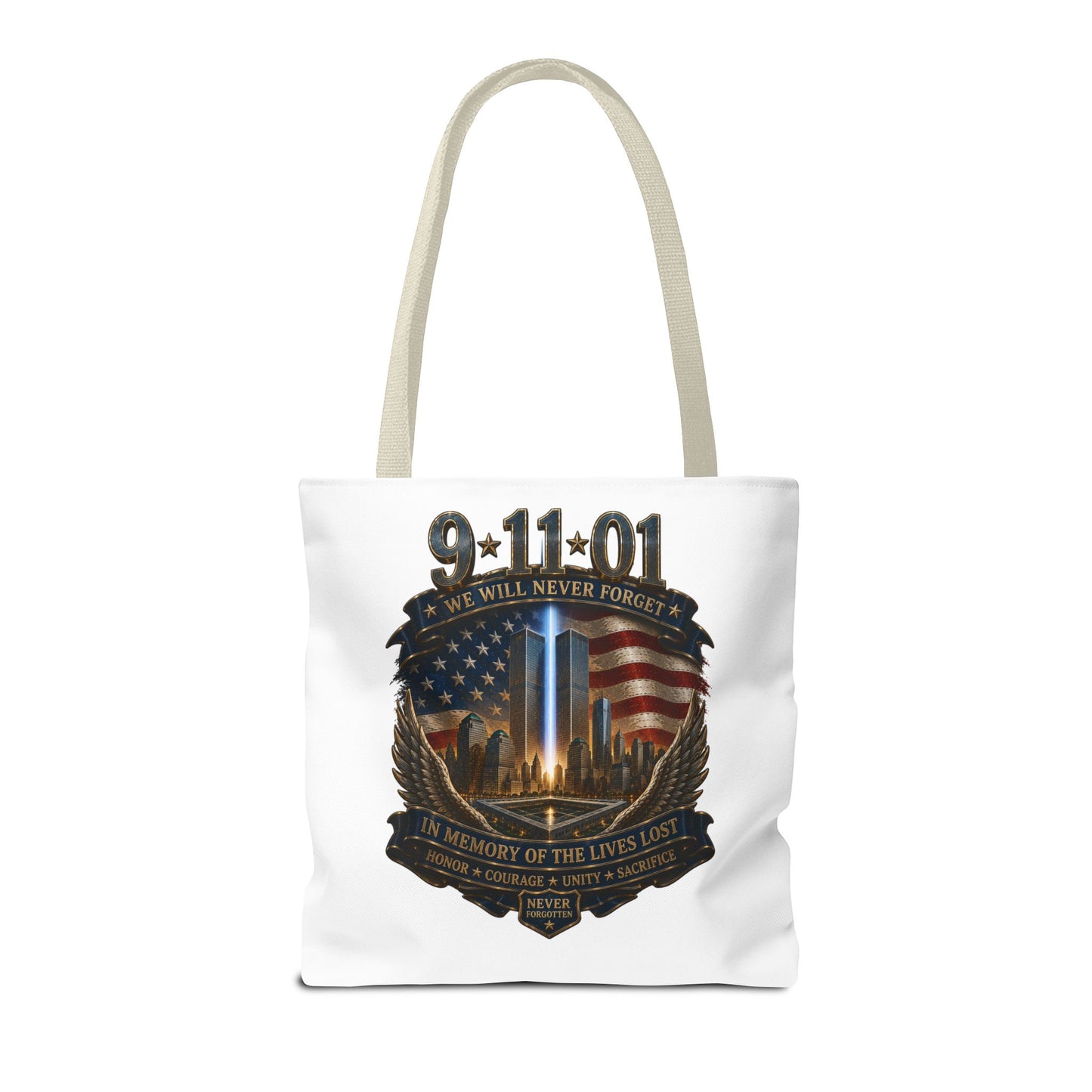 9·11 Memorial Tote Bag — We Will Never Forget Tribute Tote