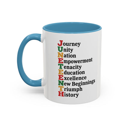 Juneteenth Acronym Accent Coffee Mug – Journey Unity Nation Empowerment (11/15oz)