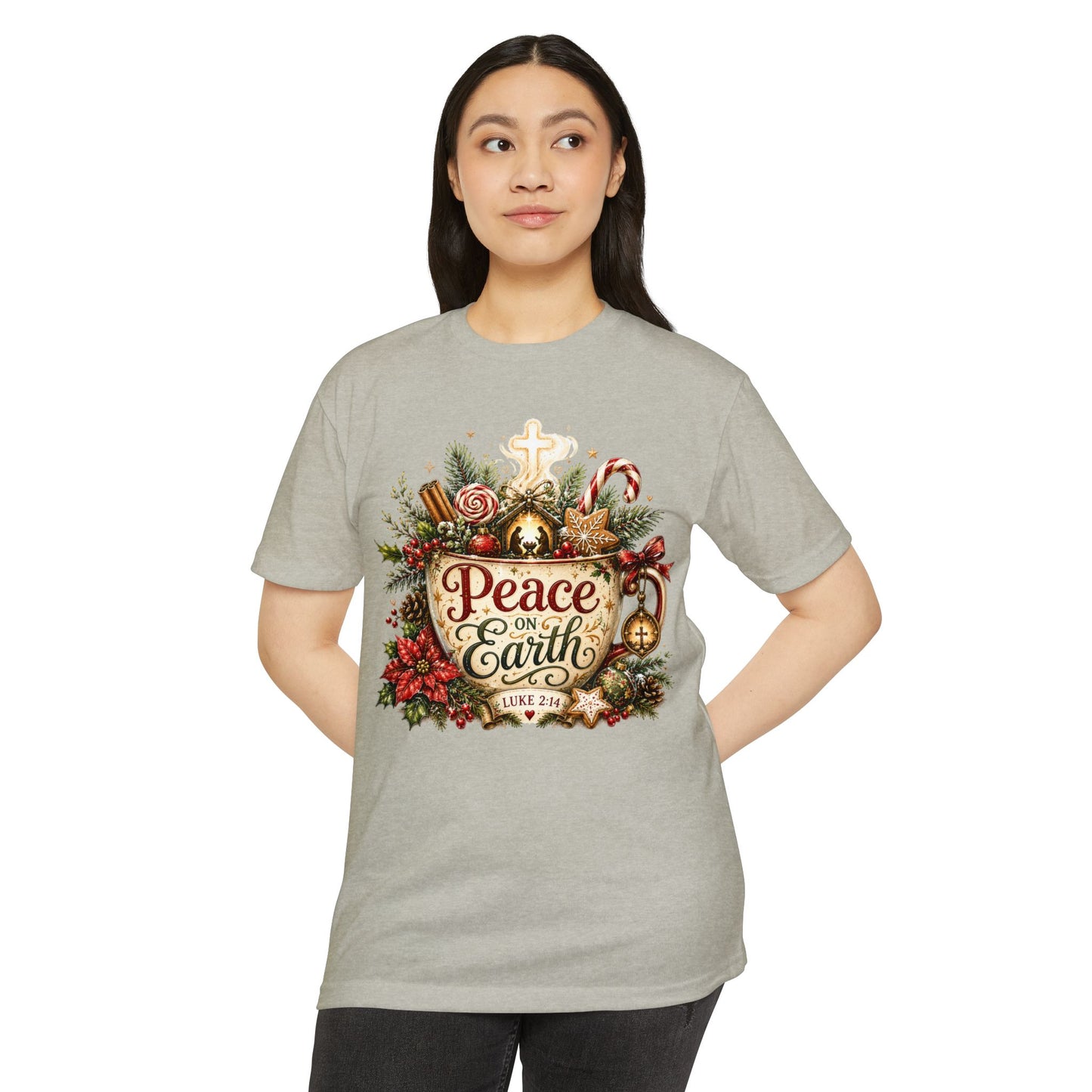 Peace on Earth Christmas T-shirt — Luke 2:14 Nativity Holiday Tee