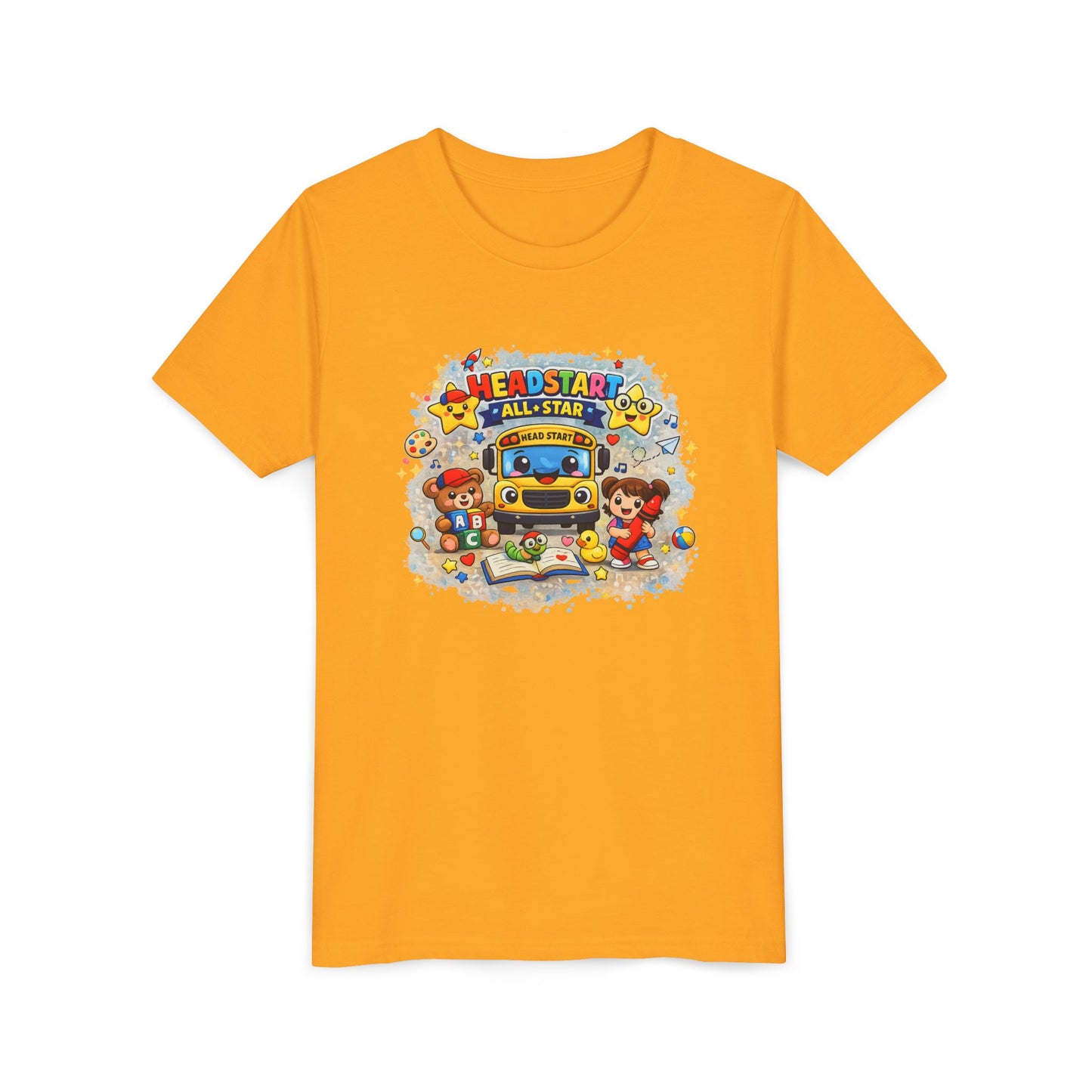 Youth Tee — "Headstart All-Star" Cute School Bus & Characters Back-to-School Shirt