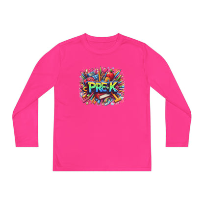 PRE-K Youth Long Sleeve Tee — Colorful School Supplies Design