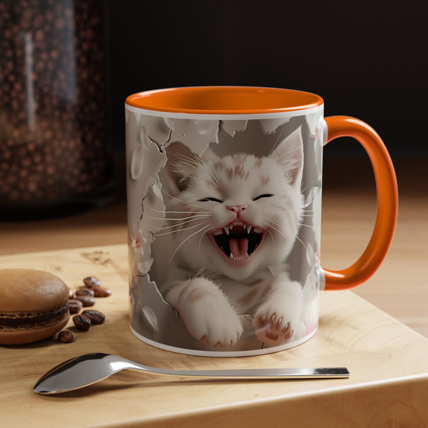 Playful Kitten Accent Coffee Mug — Cute Cat Floral 11/15oz