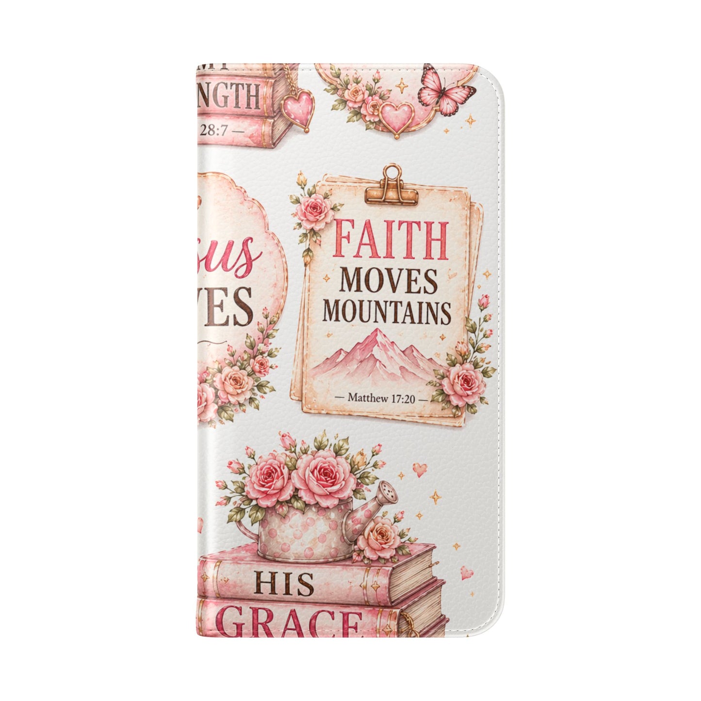 Christian Floral Phone Flip Case — "Jesus Saves" & Inspirational Scripture Wallet Cover