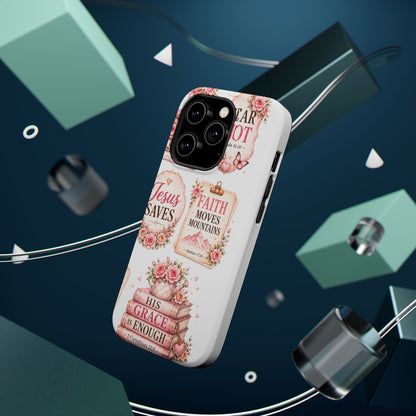 Christian Phone Case - "Fear Not, Faith Moves Mountains, Jesus Saves" Floral Magnetic Impact-Resistant Case