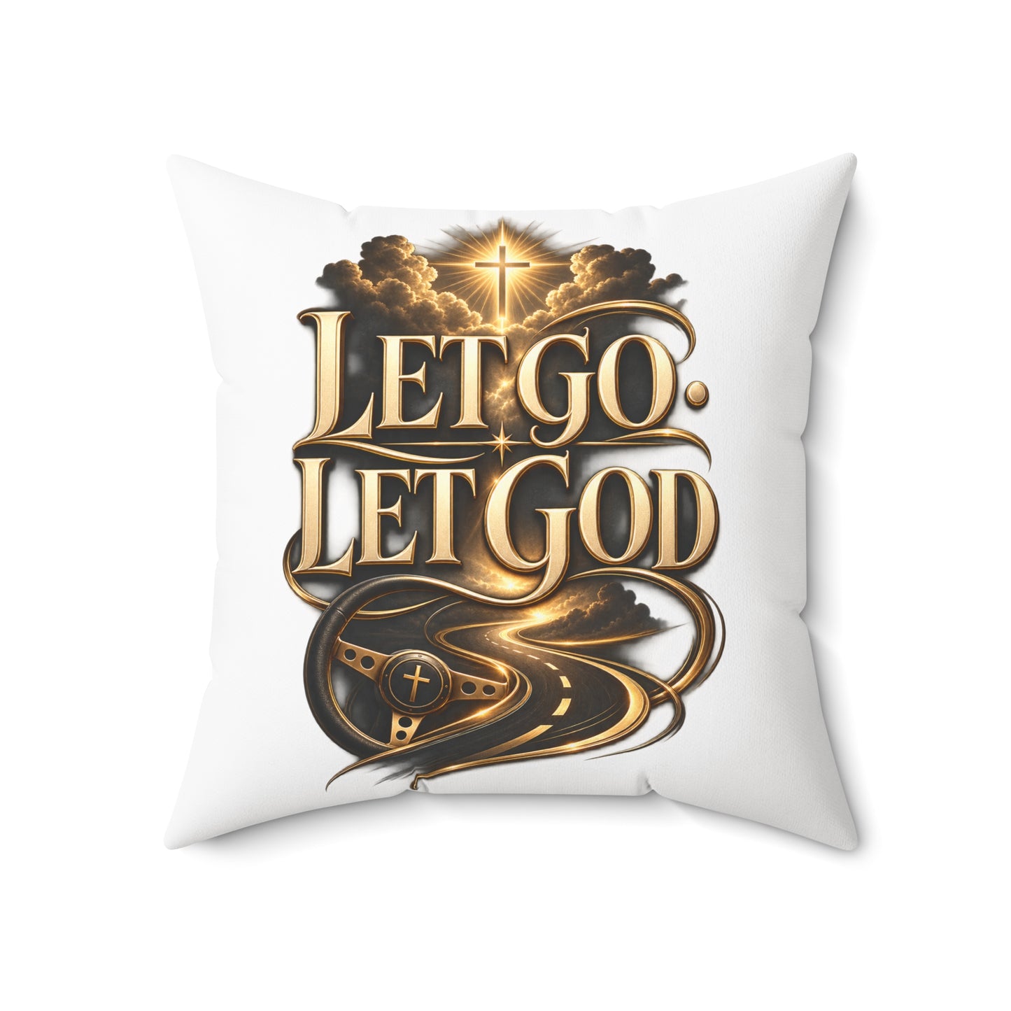 Let Go Let God Decorative Pillow — Inspirational Christian Throw Pillow with Cross & Script