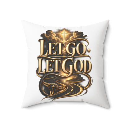 Let Go Let God Decorative Pillow — Inspirational Christian Throw Pillow with Cross & Script