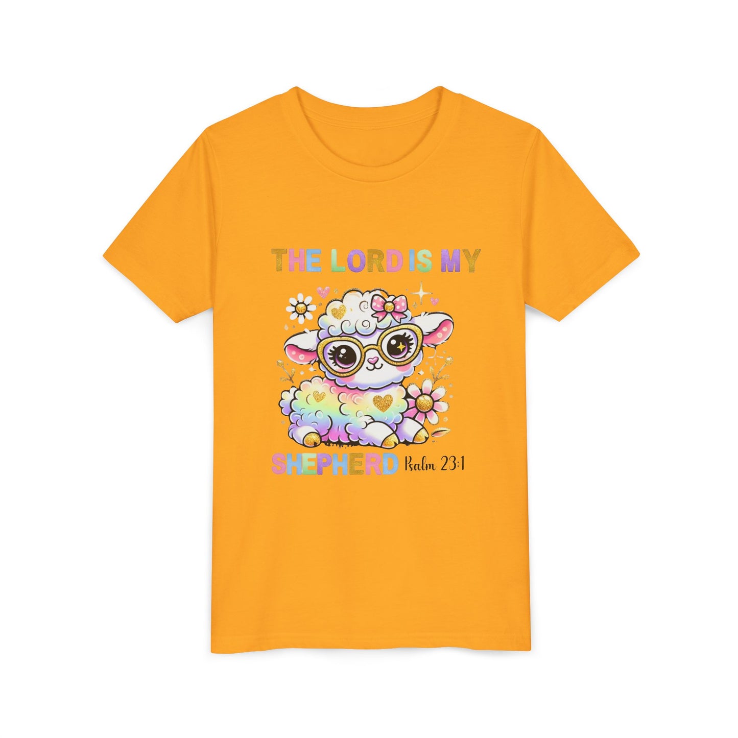 Youth Tee — 'The Lord Is My Shepherd' Rainbow Lamb Christian Kids T‑Shirt