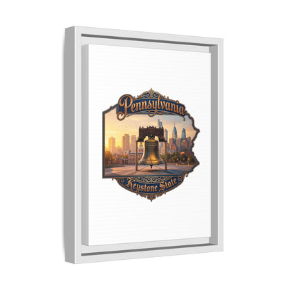 Pennsylvania Keystone State Framed Canvas Wall Art — Liberty Bell & Philadelphia Skyline