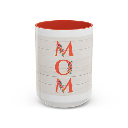 MOM Floral Accent Coffee Mug – Rustic Shiplap Mother's Day Gift (11/15 oz)