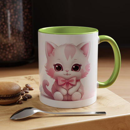 Cute Pink Kitty Accent Coffee Mug — Adorable Cat Design, Gift for Cat Lovers