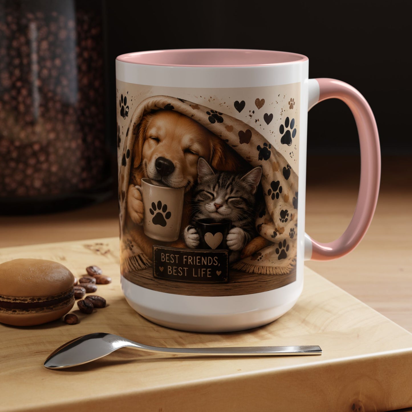 Dog and Cat Coffee Mug – "Best Friends, Best Life" Accent Tea Cup (11/15oz)