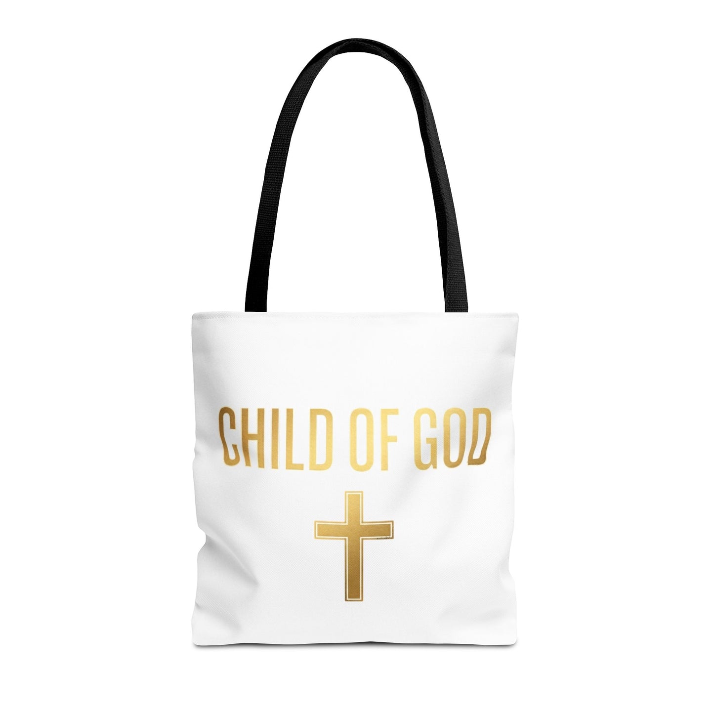 Child of God Tote Bag — Gold Cross Religious Canvas Tote