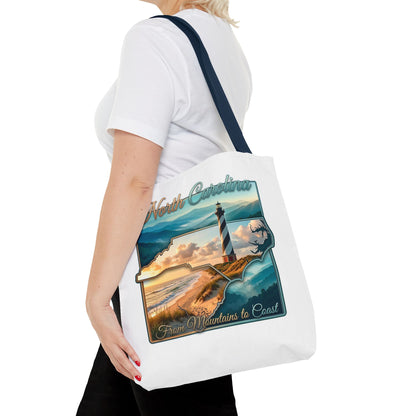North Carolina Lighthouse Tote Bag — "From Mountains to Coast" Scenic Beach Tote