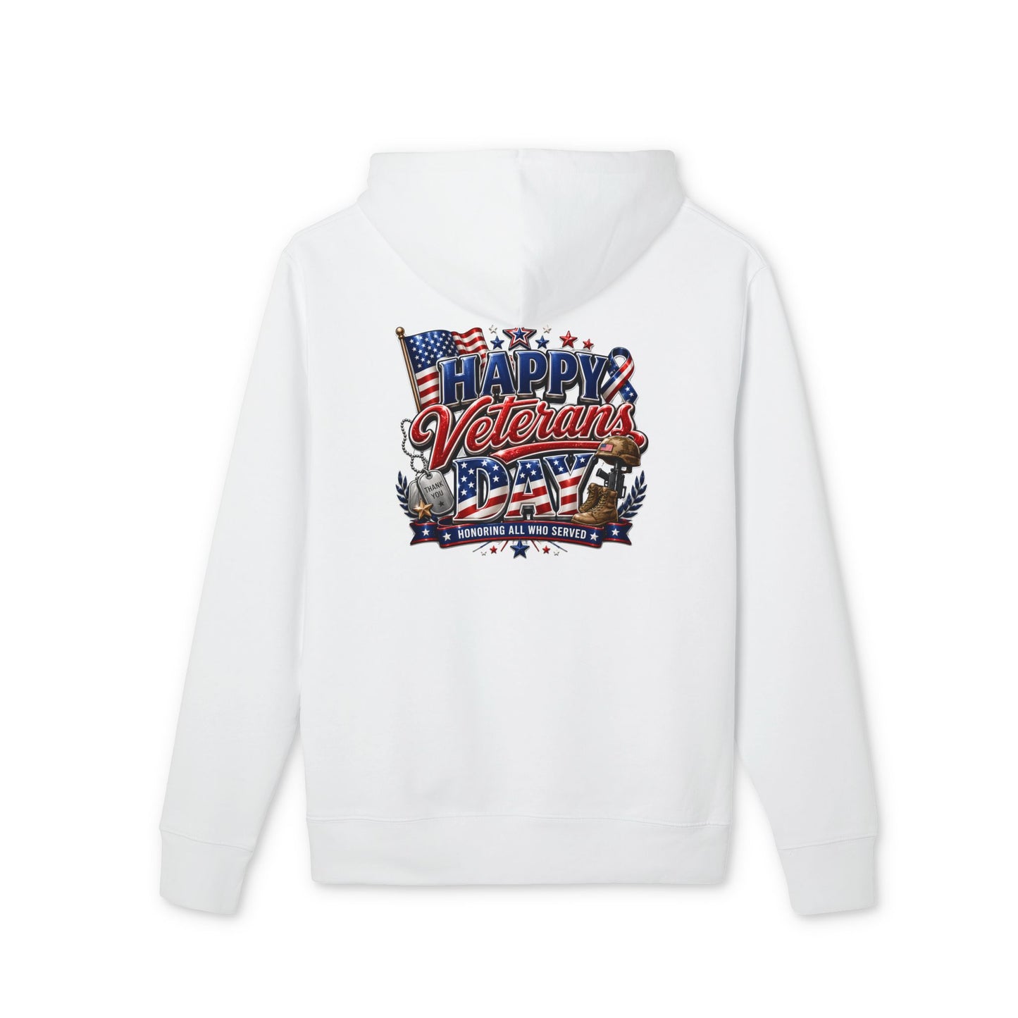 Veterans Day Hoodie - "Happy Veterans Day" Patriotic American Flag Design