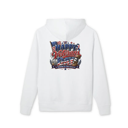 Veterans Day Hoodie - "Happy Veterans Day" Patriotic American Flag Design