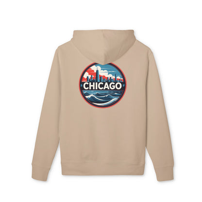 Chicago Skyline Hoodie — Retro Cityscape Wave Graphic