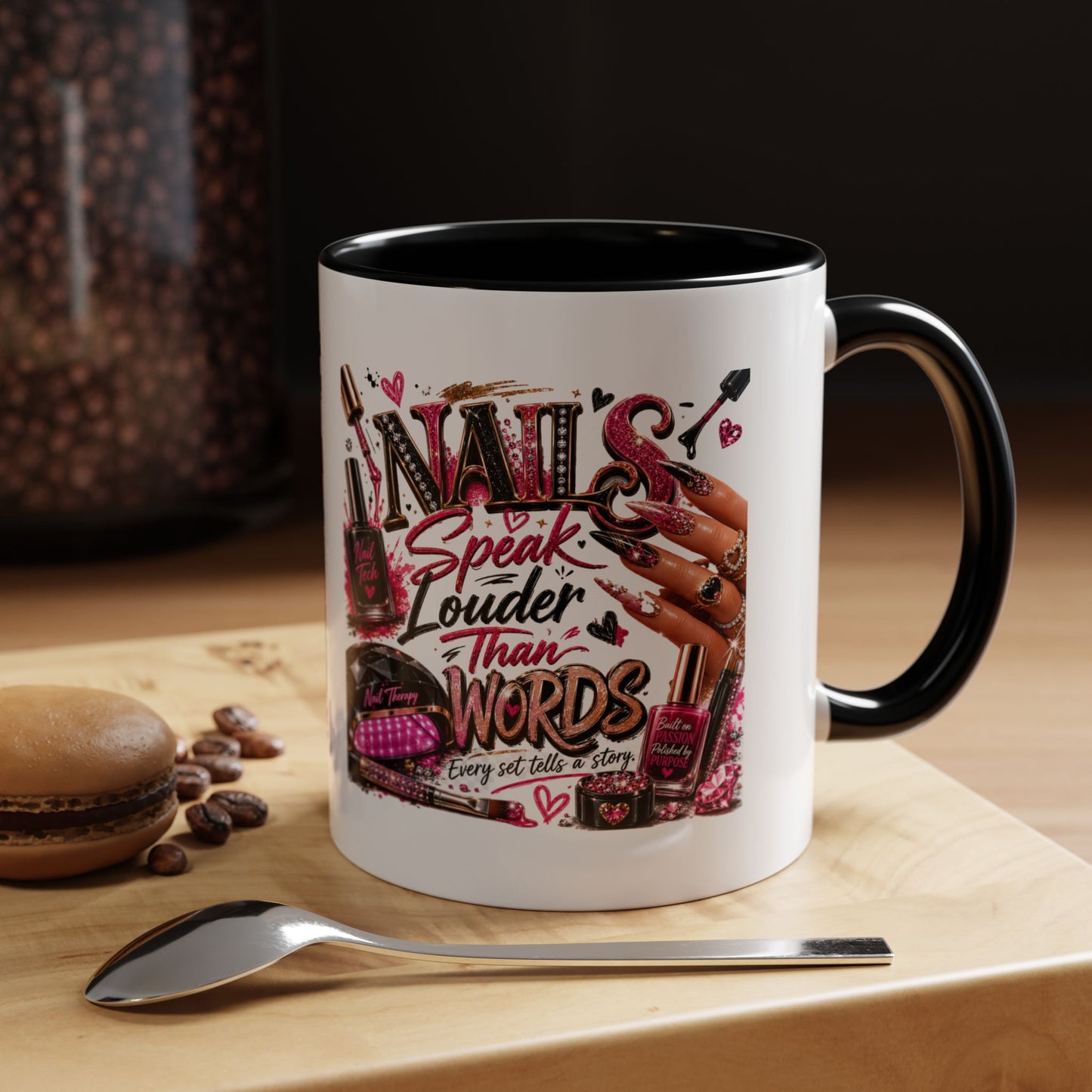 Nails Speak Louder Than Words Accent Coffee Mug — Pink Manicure Beauty Gift (11/15oz)