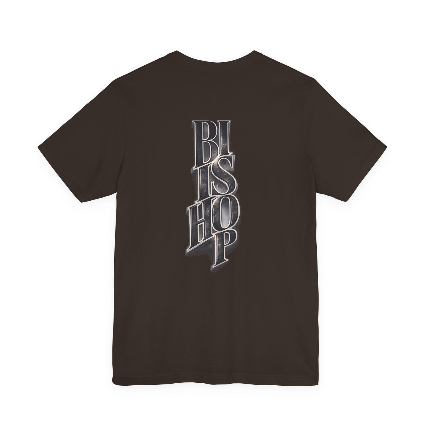 Bishop Vertical Script Tee — Vintage Gothic Lettering T-Shirt