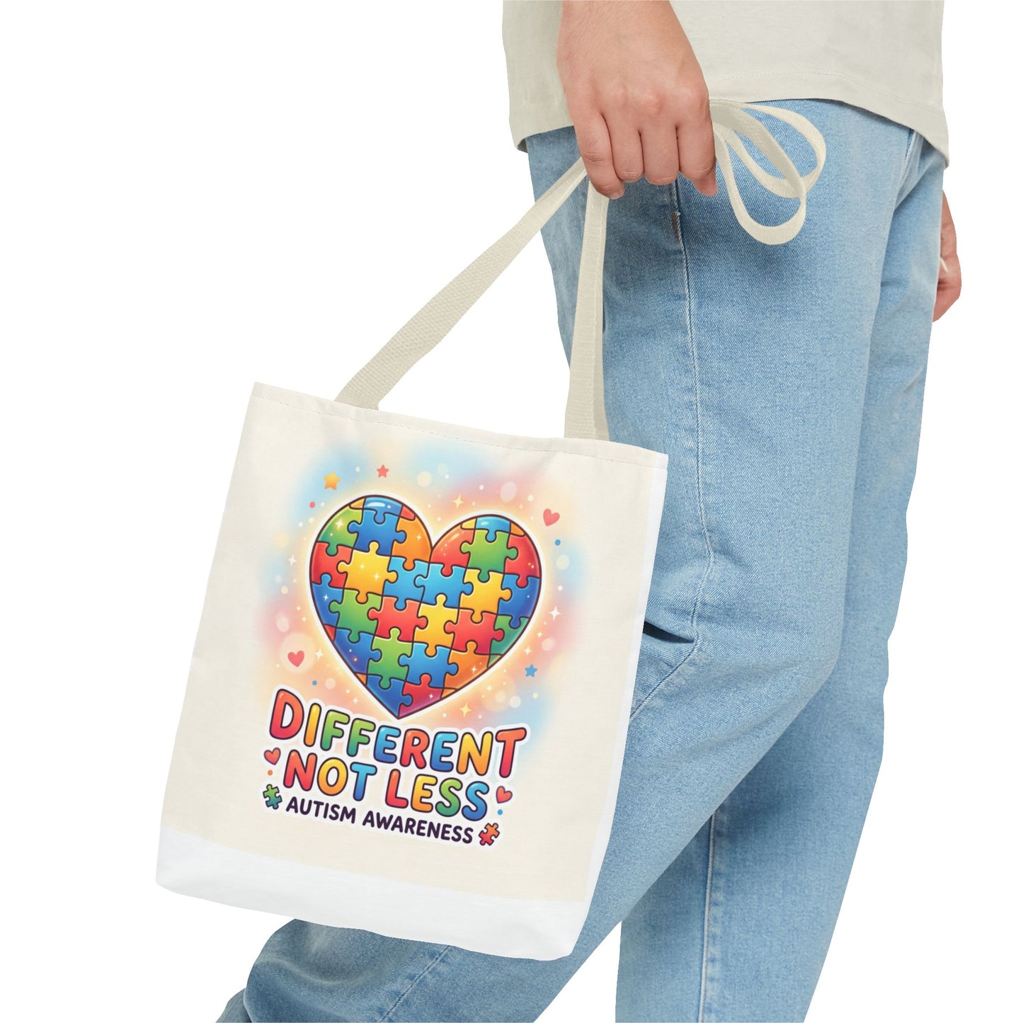 Autism Awareness Tote Bag — "Different Not Less" Puzzle Heart Design
