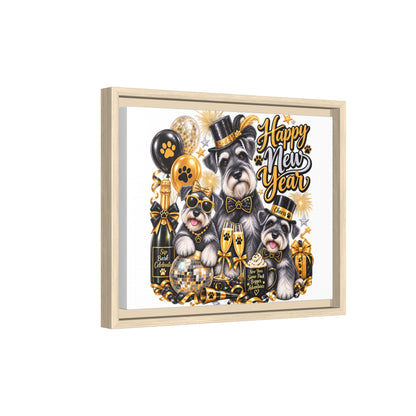 Happy New Year Schnauzer Holiday Canvas Print — Framed Matte Wall Art