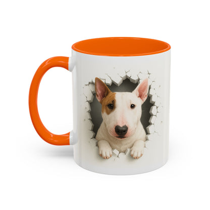 Bull Terrier Coffee Mug — Cute Dog Peeking Accent Mug (11/15oz)