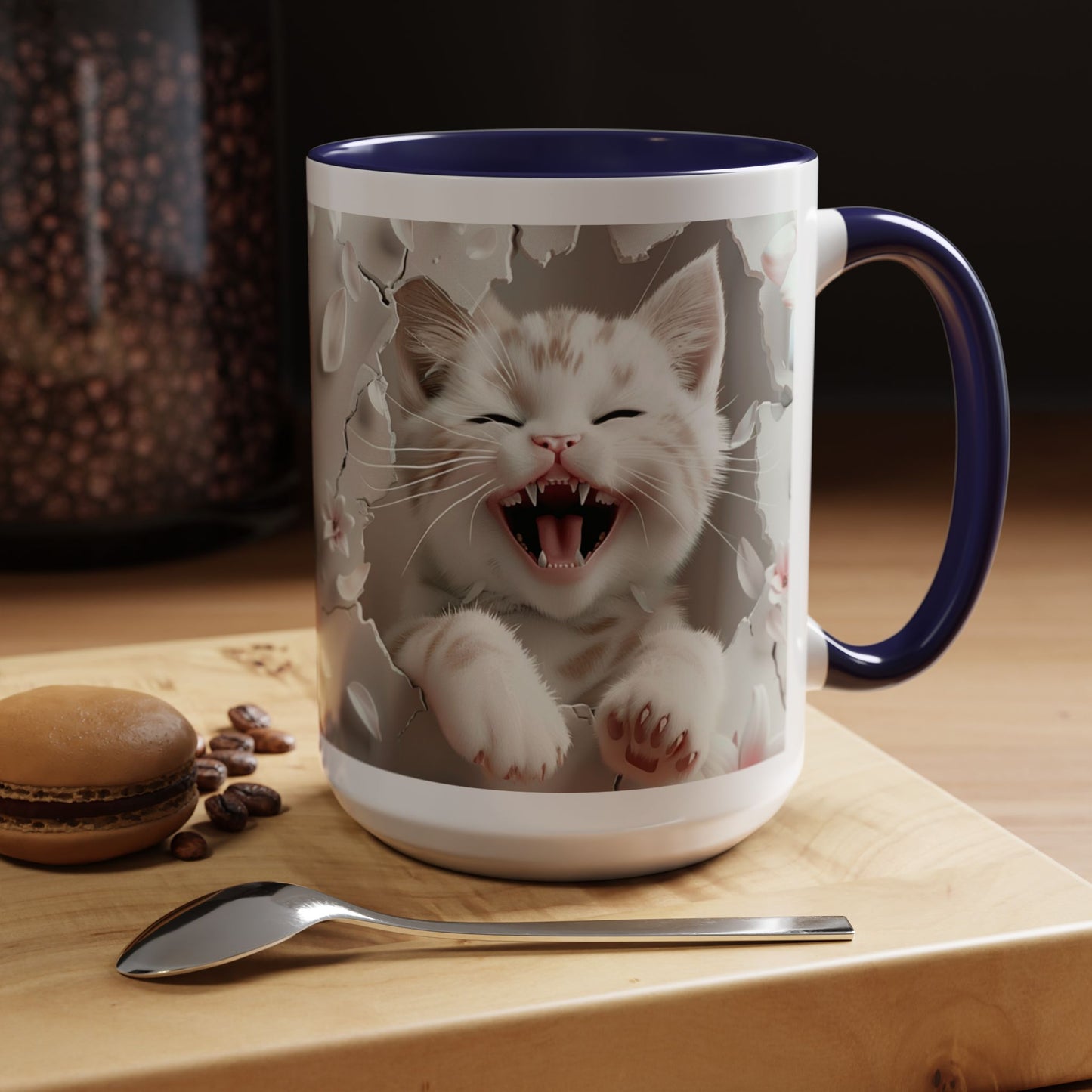 Playful Kitten Accent Coffee Mug — Cute Cat Floral 11/15oz