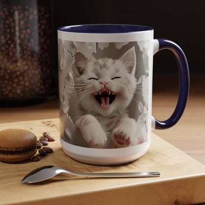 Playful Kitten Accent Coffee Mug — Cute Cat Floral 11/15oz