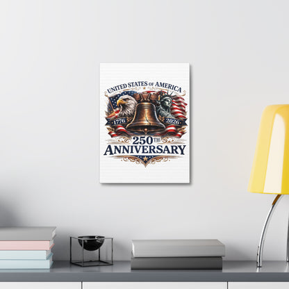 250th Anniversary USA Stretched Canvas – Liberty Bell, Eagle & Statue of Liberty Patriotic Wall Art