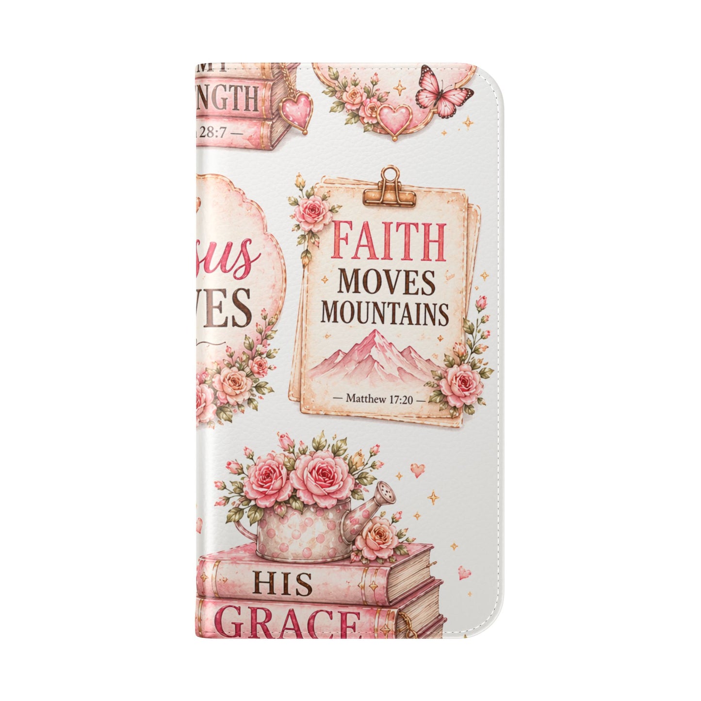 Christian Floral Phone Flip Case — "Jesus Saves" & Inspirational Scripture Wallet Cover