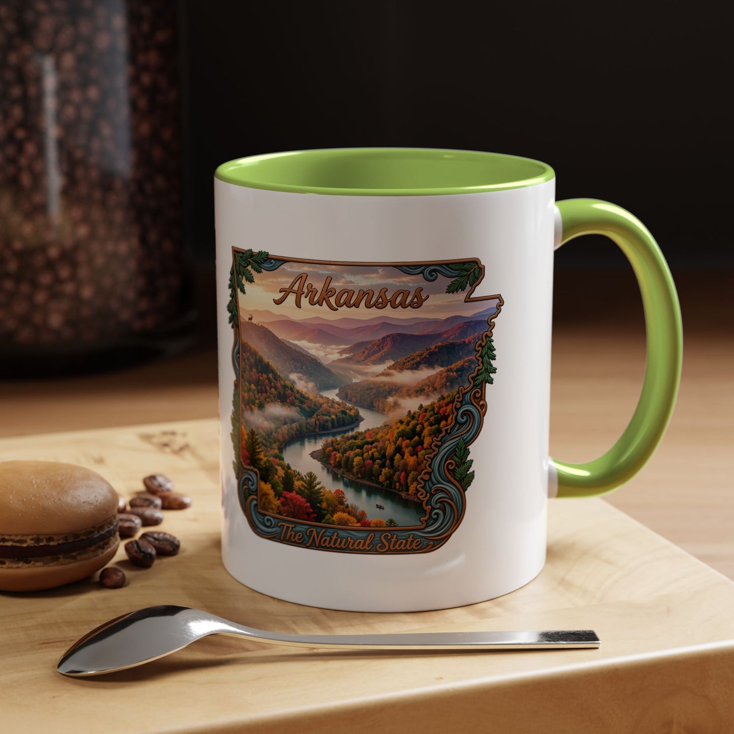 Arkansas Scenic Coffee Mug — Vintage State Map River Landscape (11/15 oz)