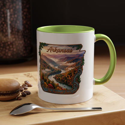 Arkansas Scenic Coffee Mug — Vintage State Map River Landscape (11/15 oz)