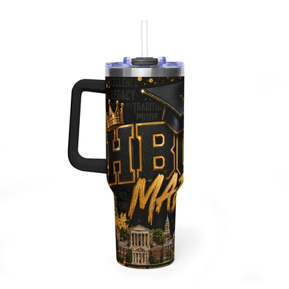 HBCU Graduate 40oz Vacuum Tumbler – Black & Gold Commencement Travel Mug